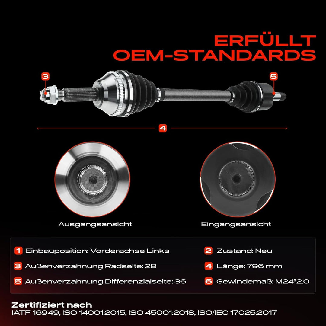 Frankberg Antriebswelle Vorne Links Kompatibel mit Transit FB FC FD FS FZ FF FM FN 2.2L 2006-2014 Tr