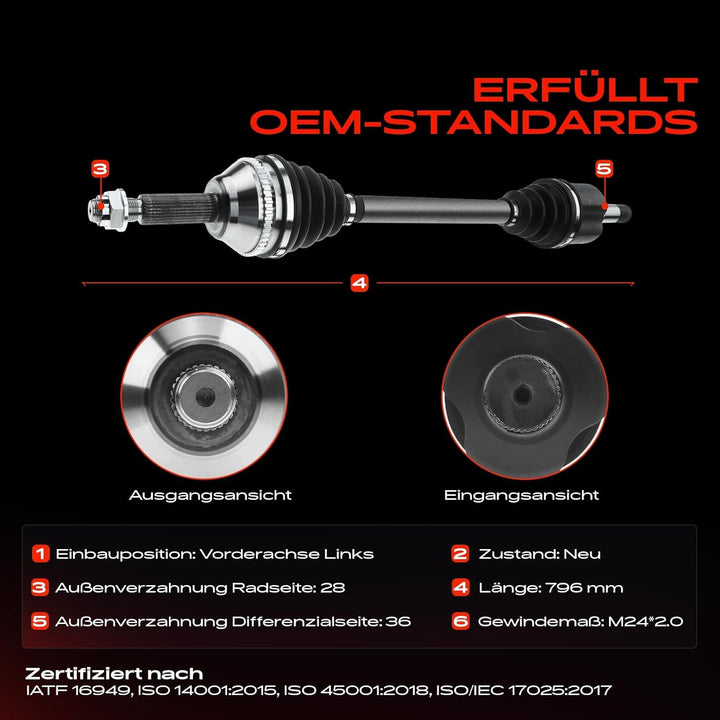Frankberg Antriebswelle Vorne Links Kompatibel mit Transit FB FC FD FS FZ FF FM FN 2.2L 2006-2014 Tr