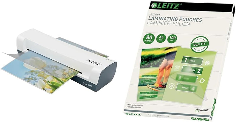 Leitz Set iLAM Home A4 Laminiergerät, Für 75 bis 125 mic Laminierfolien, 3 Minuten Aufwärmzeit, Inkl