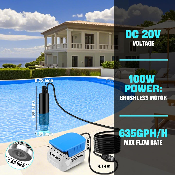 Wasserpumpe für Bosch Professional 18V System GBA Akku, 500GPH Tauchpumpe Schmutzwasserpumpe Saugpum