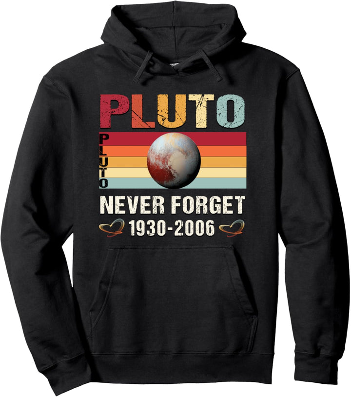 Pluto Never Forget Retro Vintage Funny Science Space Mens Pullover Hoodie