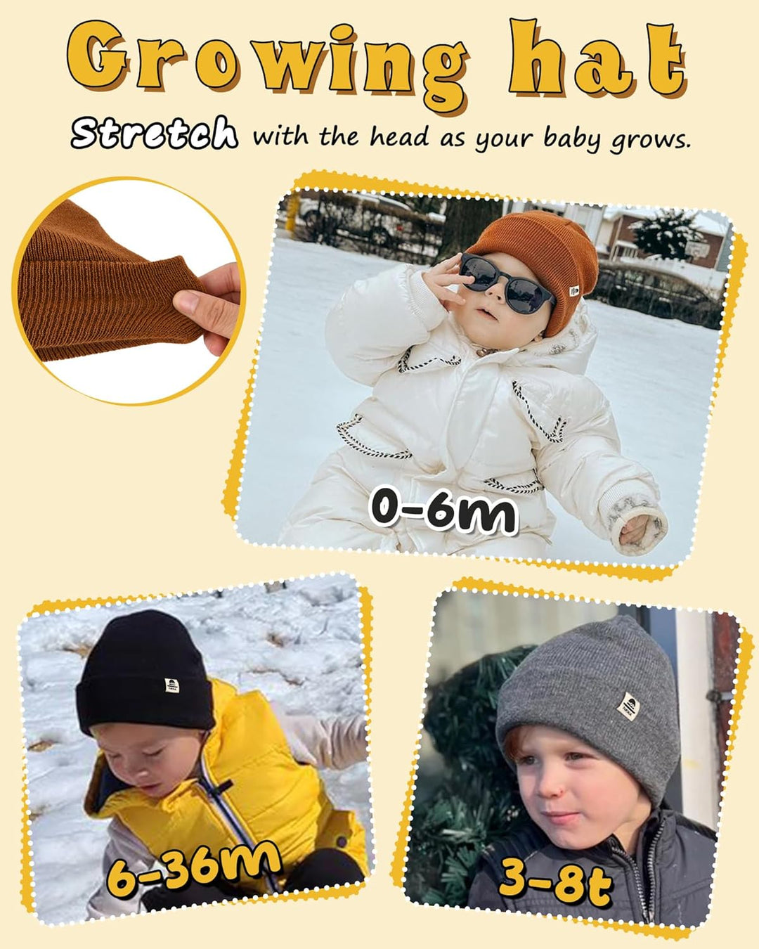 FURTALK Unisex Baby Kleinkind Kind Beanie Strickmütze mit weiches Fleecefutter Warme Wintermütze für