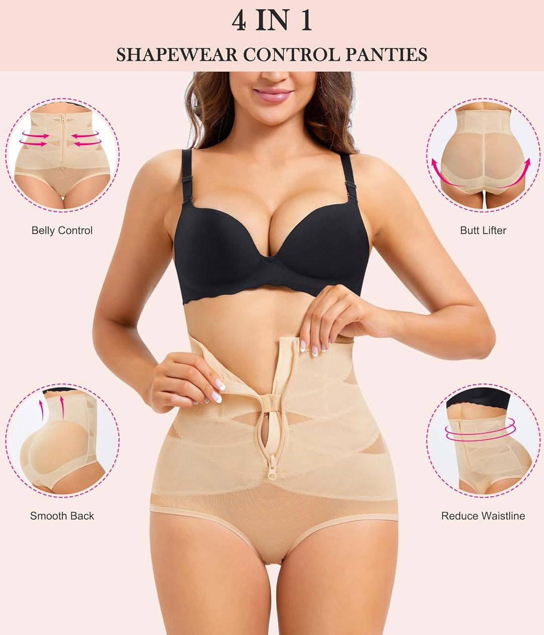 KUMAYES Damen Shapewear Bauchweg Unterhose Hoher Taille Nahtlose Miederhose Unterwäsche Bauchkontrol