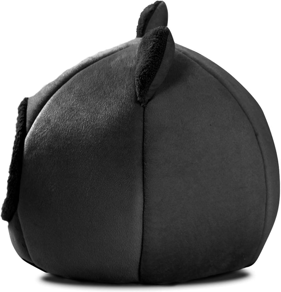 Katzenhöhle mit Ohren, Plüsch-Katzenbett, Schwarz, rutschfeste Unterseite, Schwarz
