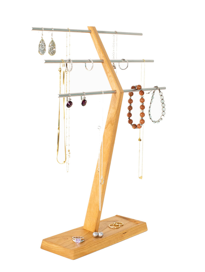 Wood and Steel Design – Schmuckbaum für Ringe, Ohrringe, Ketten, Halsketten und Armbänder, 3 Ebenen