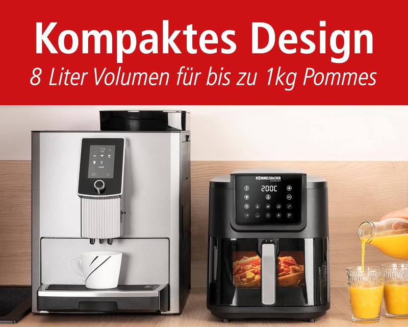 ROMMELSBACHER Heissluftfritteuse FRH 1700, XXL-Backraum 8 Liter (ca. 21 x 30 cm) für 1.000 g Pommes,