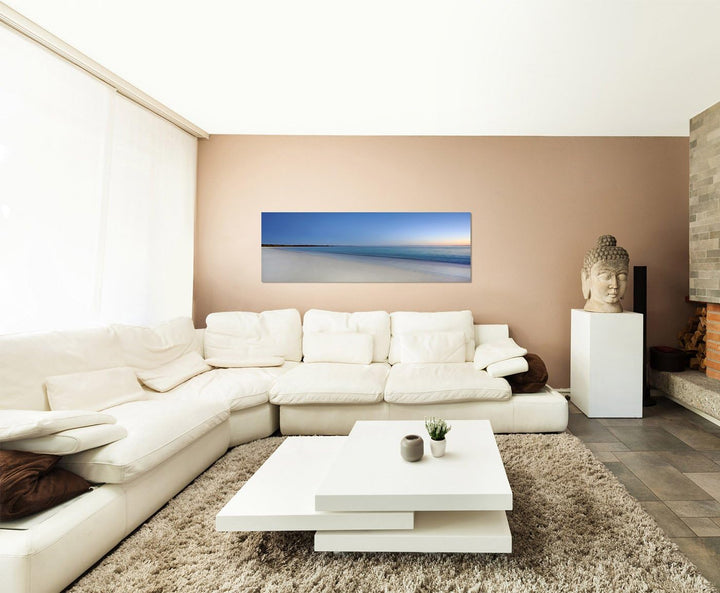 Paul Sinus Art Panoramabild auf Leinwand und Keilrahmen 150x50cm Sandstrand Meer Abenddämmerung