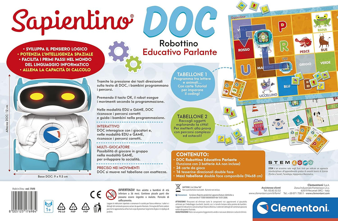 Clementoni Sapientino Doc Robot Coding und Programmierung, Lernroboter (auf Italienisch) für Kinder