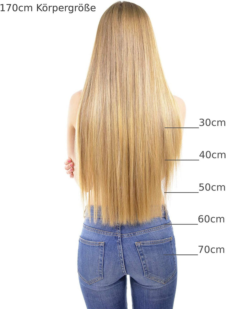 hair2heart Premium Nanoring Extensions Echthaar glatt - 100 Strähnen 1g 60cm 4/77 mittelbraun braun-
