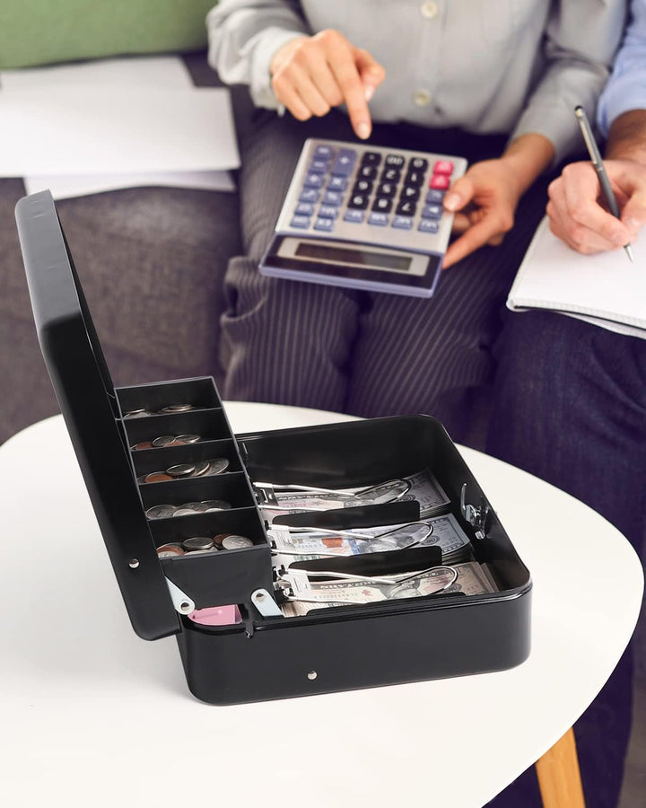 Geldkassette mit Geldablage und Schloss, Grosse Spardose für Bargeld, 5 Fächer, 4 gefedert, Geldtres