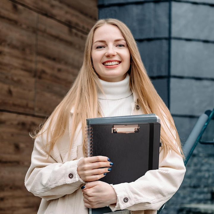 HAUTOCO PU-Leder Klemmbrett Folio mit Zip Beutel, Klemmbrettmappe A4 mit nachfüllbarem Notizblock, K