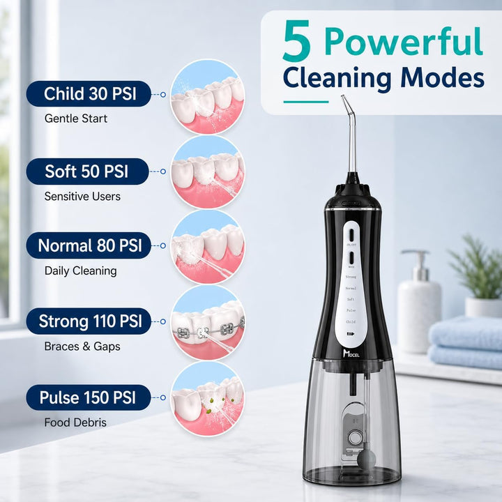 Munddusche Kabellos Elektrischer Zahnreiniger 350ML Wassertank Munddusche, 6 Multifunktionale Jet-Ti