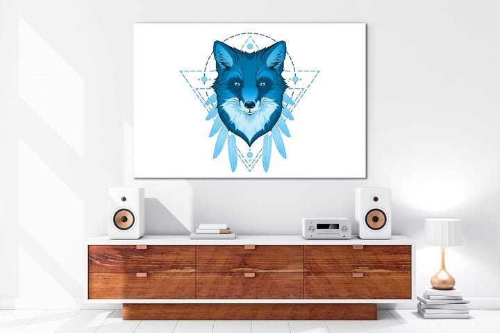 deyoli Zeichnung eines Fuchskopfes Format 80x60 Effekt: Monocrome Blau als Leinwandbild, Motiv ferti