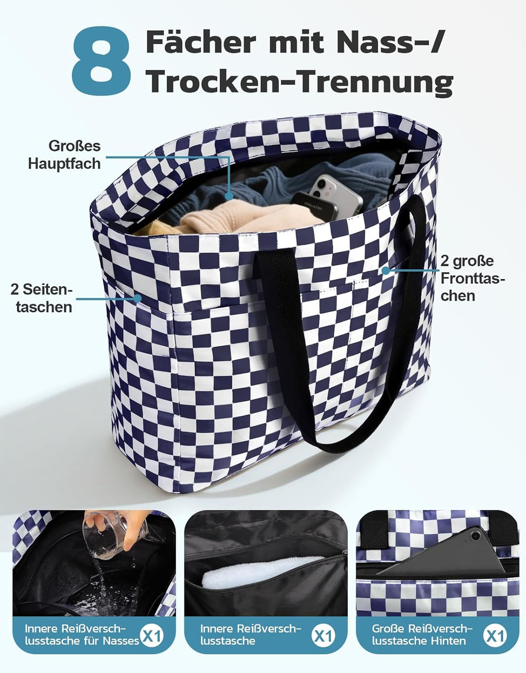 ISEYOU Strandtasche XXL Familie mit Kühltasche, Gross Strandtasche mit Reissverschluss Wasserdicht S