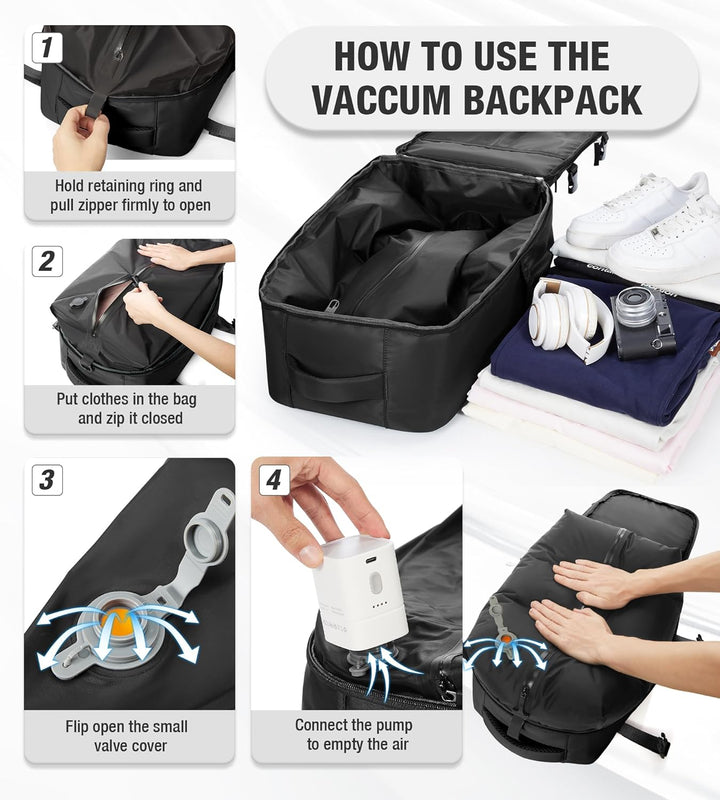 BOXSAM Vakuum Rucksack Handgepäck Flugzeug Tasche Airbag mit Vakuumsystem Reisen Tagesrucksack Ryana