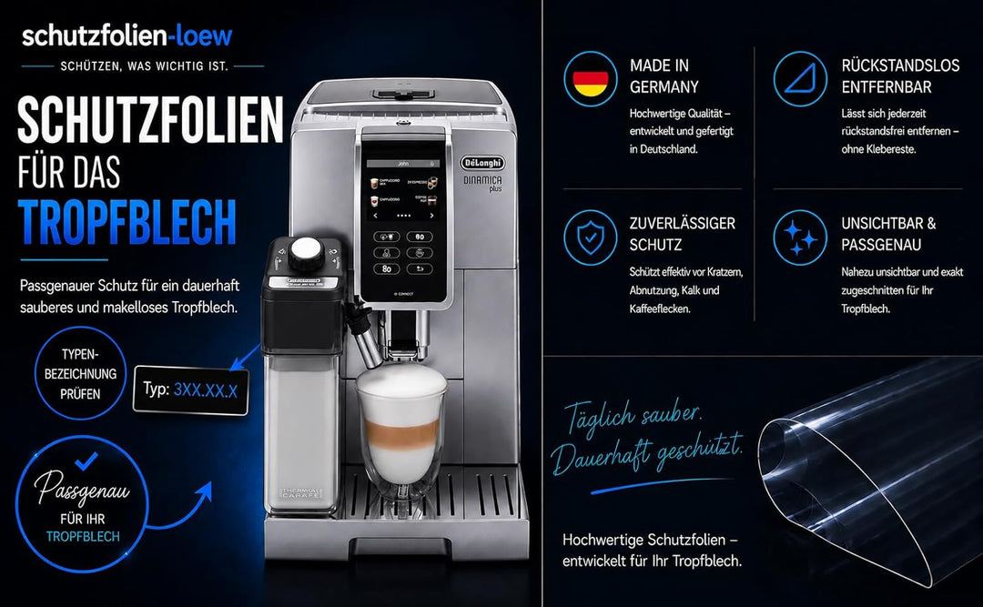 3 x Schutzfolie/Kratzschutz für Vollautomat DeLonghi Dinamica 350.50-370.70 - 370.85-370.95 - 370.95