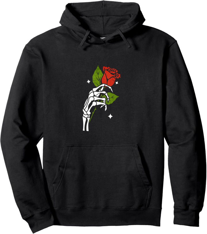 Skelett Hand Rote Rose Retro Sterne Gothic Goth Grunge Pullover Hoodie