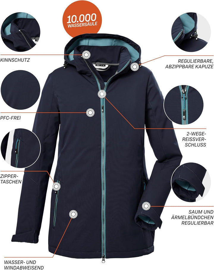 Killtec Damen Kow 8 Wmn Sftshll Jckt Softshelljacke/Outdoorjacke mit abzippbarer Kapuze 44 dunkelnav