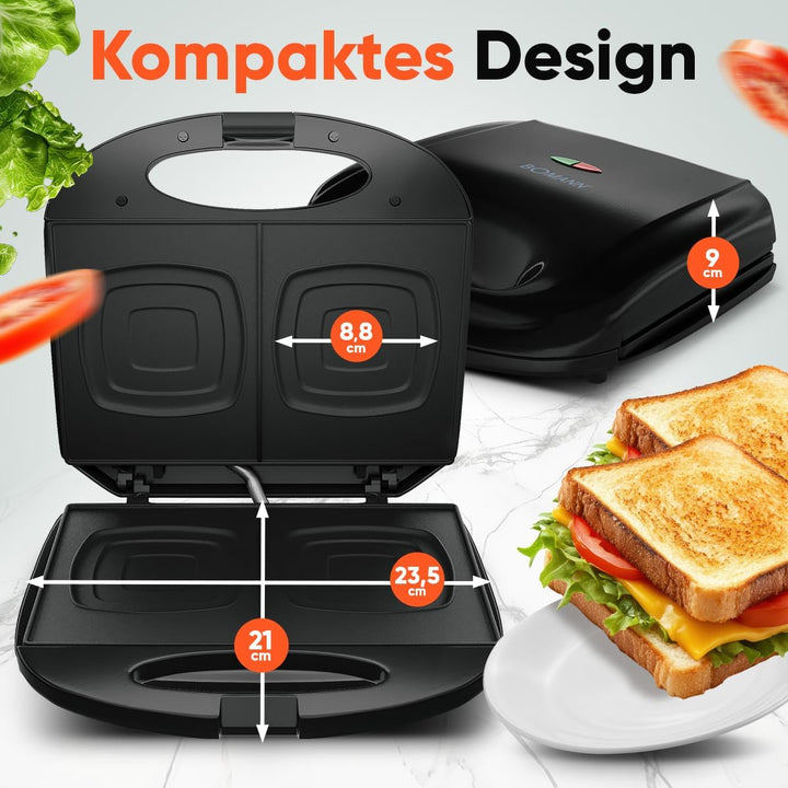 Bomann® Sandwichmaker | für viereckige Sandwichplatten | Sandwichtoaster mit Antihaftbeschichtung |