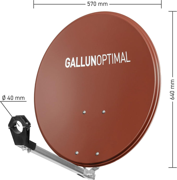 GALLUN Offset-Parabolantenne ALU 60 cm rot – SAT Spiegel mit 35,15 dB Gewinn, Reflektorhalterung aus