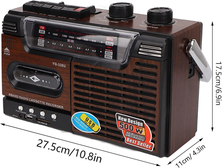 Zunate Kassettenspieler-Boombox, Tragbares AM/FM-Radio, Kassettenrekorder mit Stereolautsprecher und