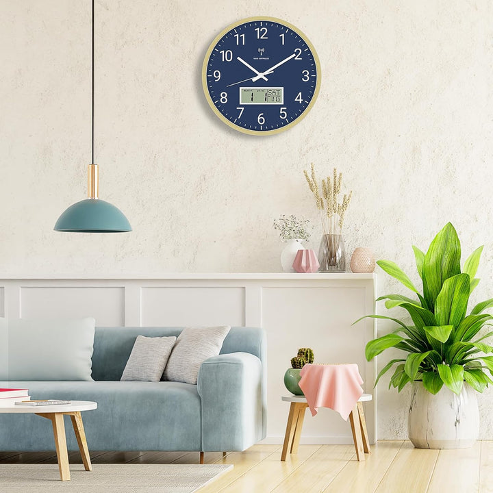 Foxtop Funk-Wanduhr Digital & Analog 30cm mit LCD-Anzeige – Digitale Funkuhr Wanduhr mit Temperatur,