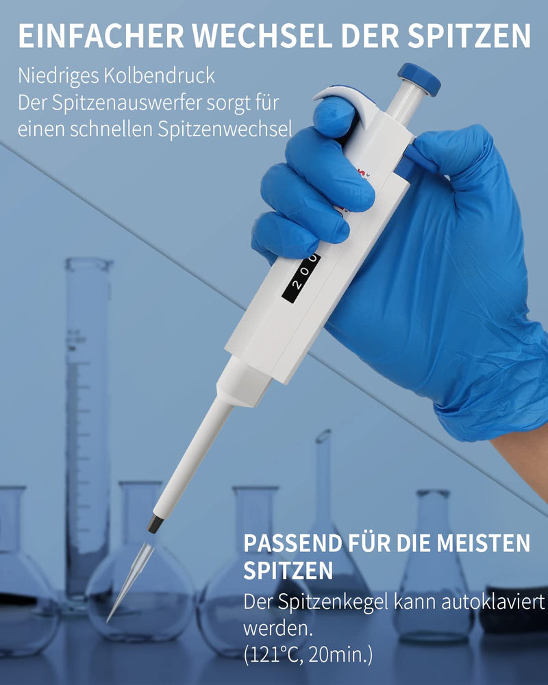 20-200μL Pipetten Pipettor Mikropipette Labor Einkanal Pipettierer 0,02-0,2mL Mikroliterpipetten Aut