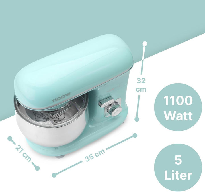 Clatronic KM 3711 Knetmaschine, Deckel mit Nachfüllöffnung, 1100 Watt, 5 L Mint-grün, Mint-grün