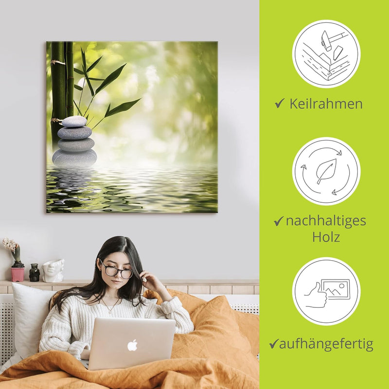 ARTland Leinwandbilder Wandbild Bild Leinwand 70x70 cm Asien Zen Wellness Spa Wasser Bambus Steine G