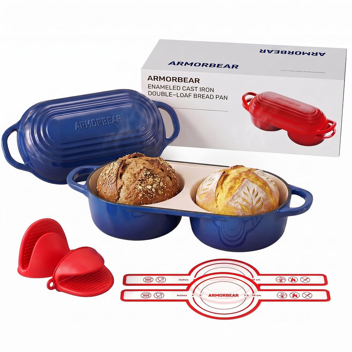 Double Dutch Oven, Brotbacktopf aus Gusseisen für Sauerteig, Blau Blau Doppel Brotbacktopf, Blau Dop