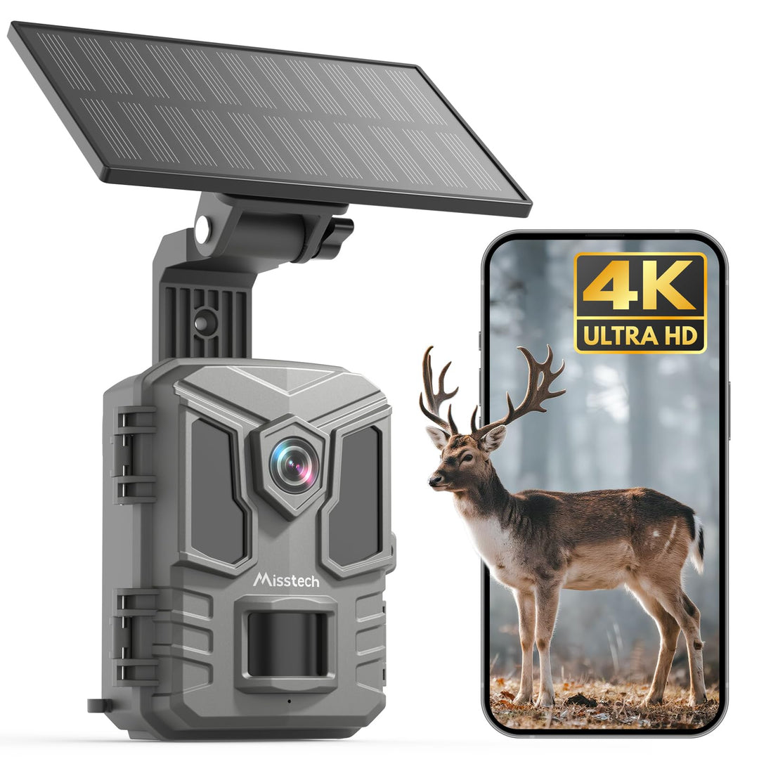 Misstech 4K UHD Solar Wildkamera mit Handyübertragung App, 64MP Solarbetriebene Wildtierkamera mit 0