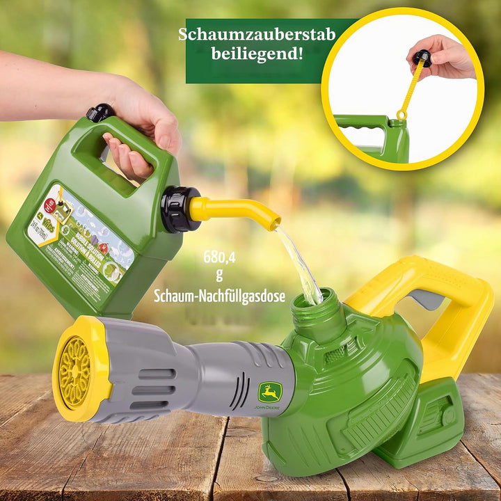 John Deere Blasen-Blattbläser-Spielzeug für Kinder, inklusive 1,2 l Blasen-Nachfüll-Gaskanne, Outdoo