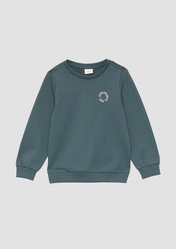 s.Oliver Unisex Sweatshirt mit Rippbündchen und kleinem Print-Detail, Schiefergrau