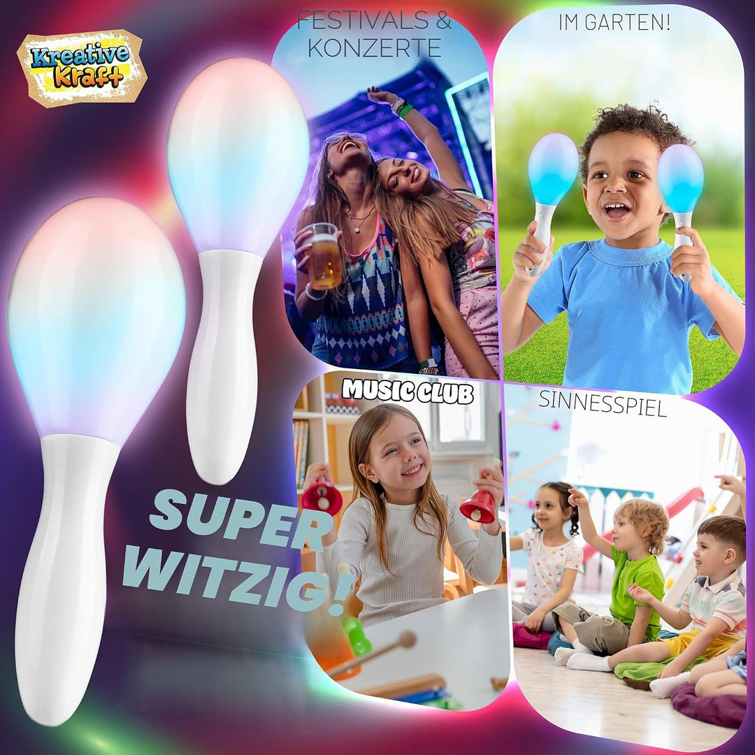 KreativeKraft leuchtende Maracas, LED Sensorik Spielzeug für Kinder oder Festival & Party Zubehör