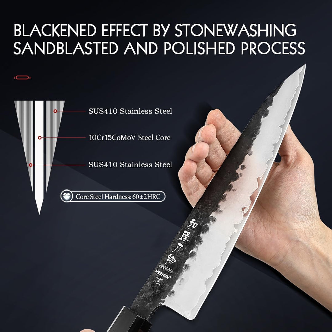 HEZHEN Kochmesser mit Messerscheide aus Holz, Rasiermesserscharfe Klinge, Küchenmesser mit Hohem Koh