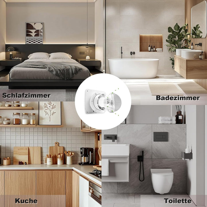 Badlüfter 100mm Abluftventilator Küche mit Zugkordel, 135m³/h Wasserdicht Badlüfter mit Rückstauklap