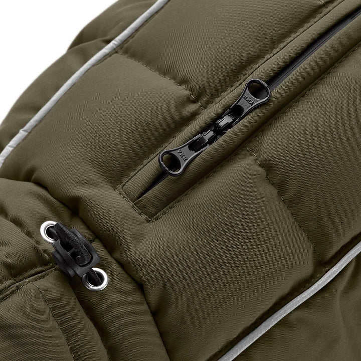HUNTER Hundemantel Paxson, Farbe: Oliv, stylischer Puffermantel, wasserabweisend, reflektierende Det