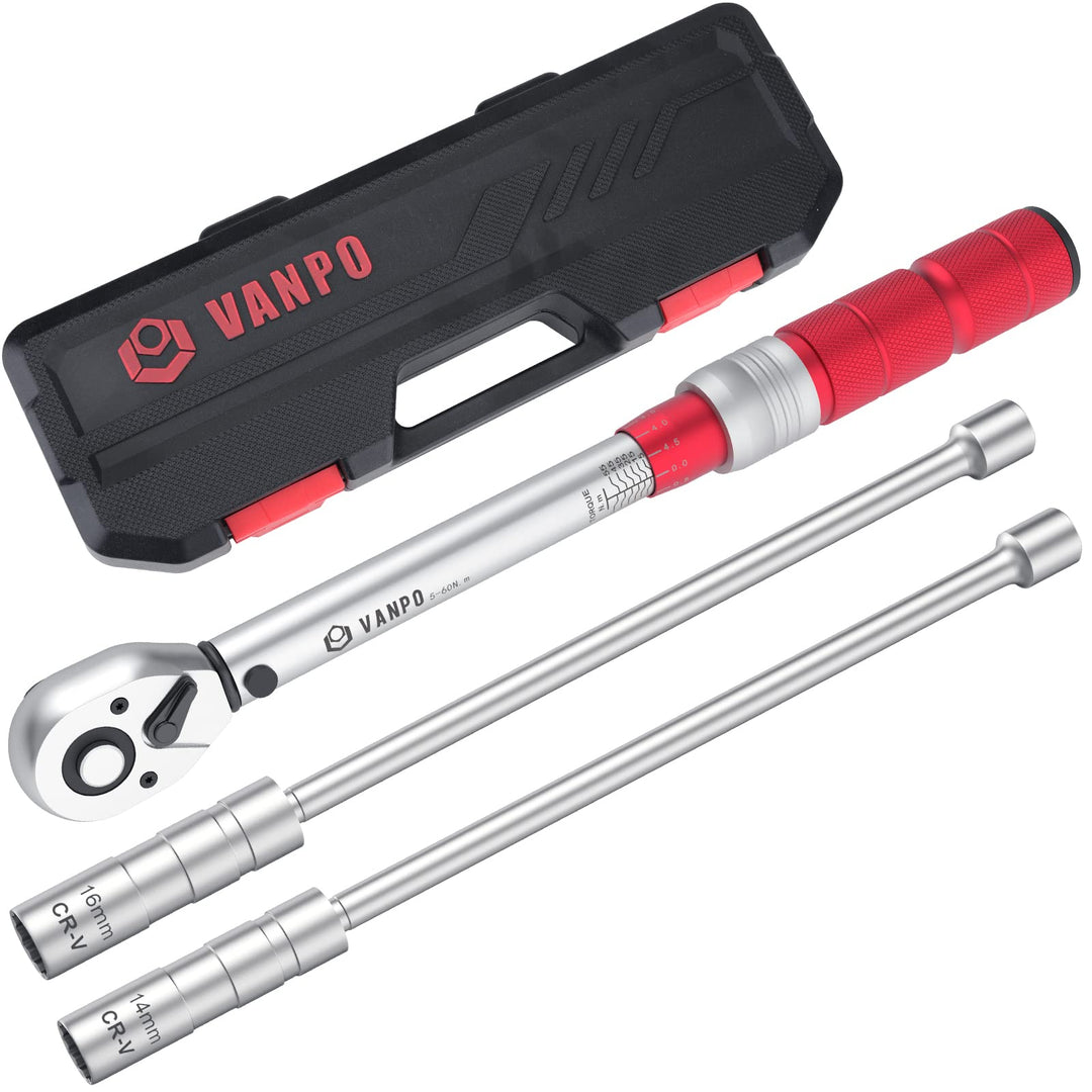 VANPO Drehmomentschlüssel 3/8 Zoll, 5-60Nm Drehmomentschlüssel Motorrad & Auto Set, ± 3% Fehlergenau