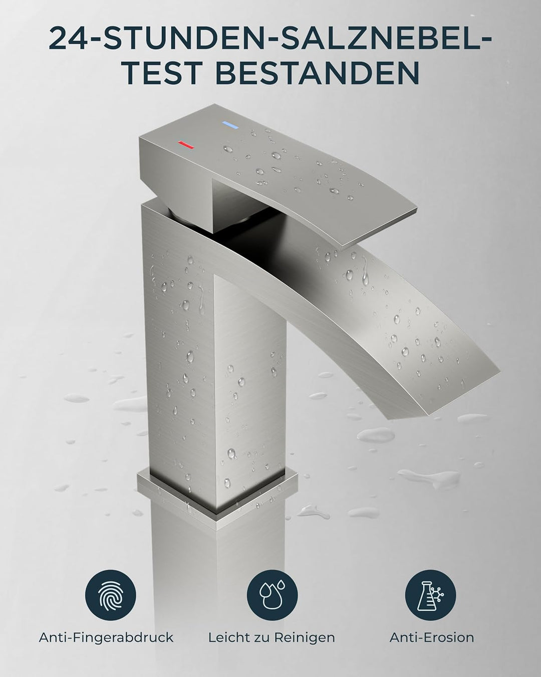 FORIOUS Wasserhahn Bad, Wasserfall Waschtischarmatur mit Auslauf Höhe 100 mm, Mischbatterie Armatur