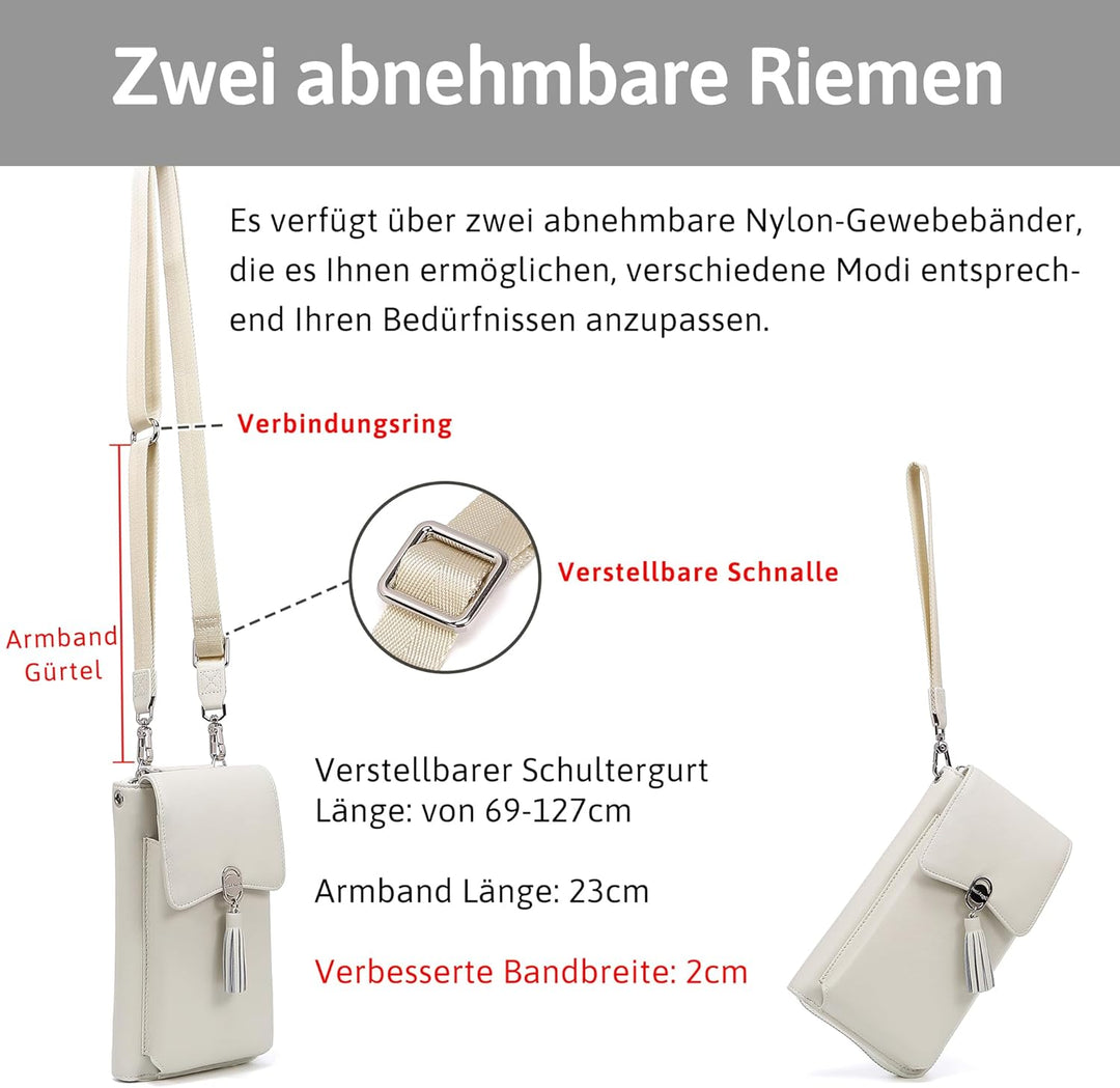 Pearl Angeli Weiches Echtes Leder Handy Umhängetasche - Handytasche Geldbörse Damen RFID Schutz klei