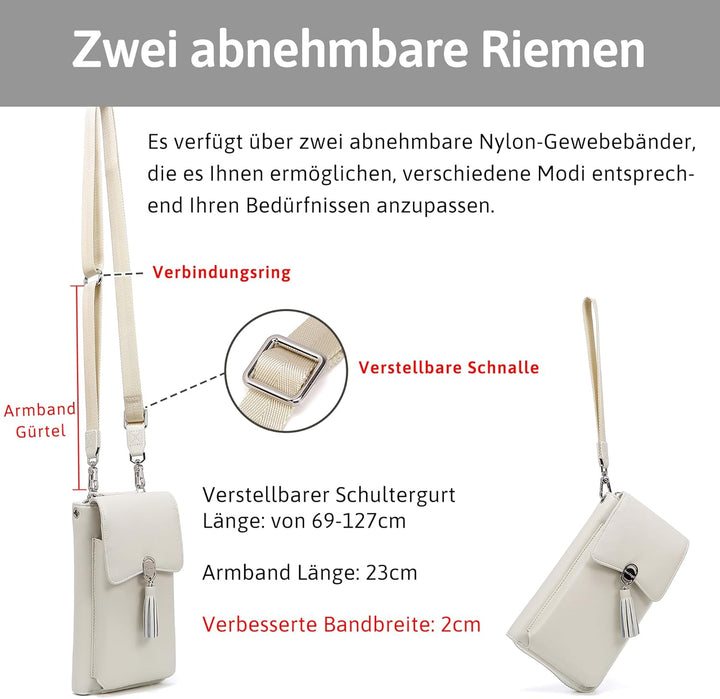 Pearl Angeli Weiches Echtes Leder Handy Umhängetasche - Handytasche Geldbörse Damen RFID Schutz klei
