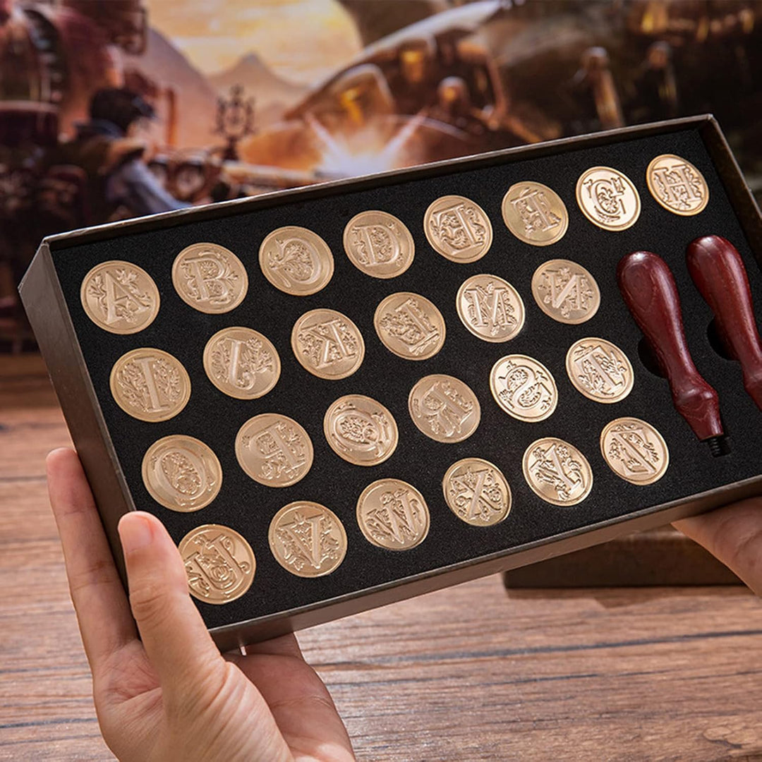 JasCherry Wachs Siegel Stempel Set, Alphabet Initialen Siegel Stempelkopf Kupfer mit 2 Holzgriff, Cl