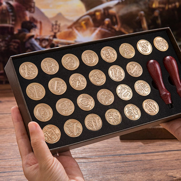 JasCherry Wachs Siegel Stempel Set, Alphabet Initialen Siegel Stempelkopf Kupfer mit 2 Holzgriff, Cl
