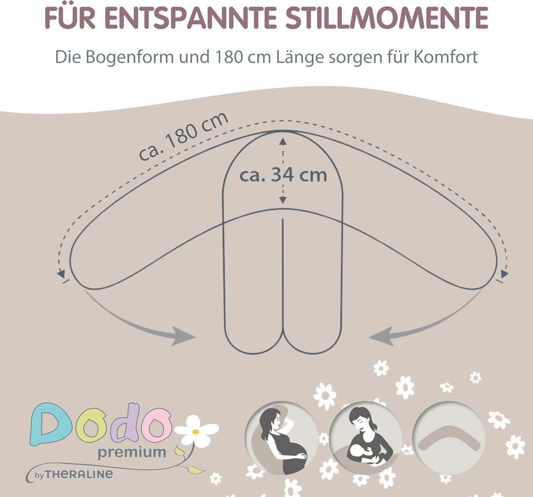 Theraline Stillkissen & Schwangerschaftskissen Dodo Pillow Premium - 180cm inkl. Bezug aus Musselin