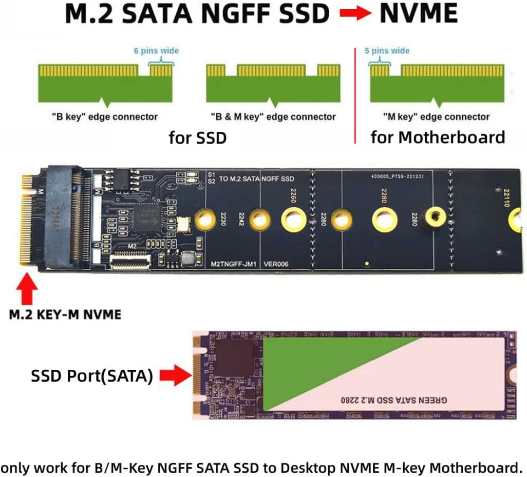 chenyang M.2 SSD SATA NGFF B+M Key auf NVME M-Key Erweiterungskarten Konverteradapter JMB582 Chipsat