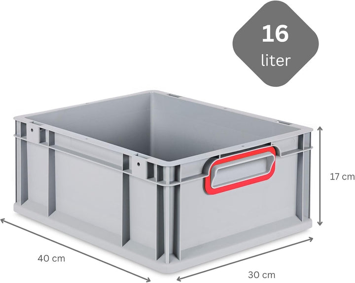 SuperSparSet 10x Eurobox NextGen Color | HxBxT 17x30x40cm | 16 Liter | Griffe rot geschlossen | Glat