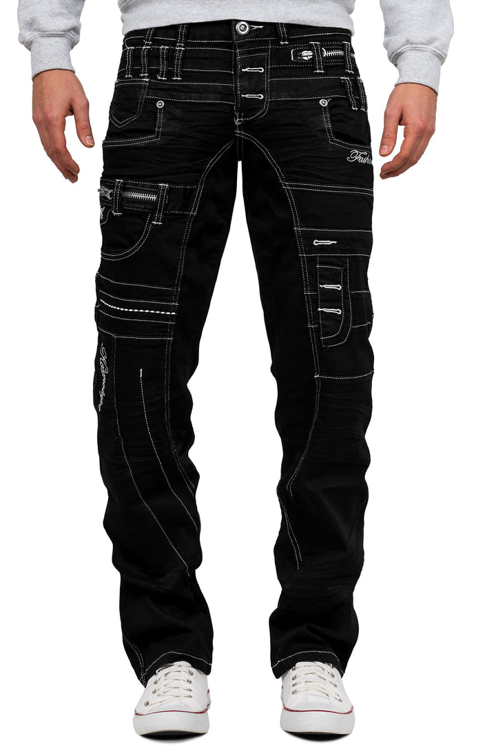 Kosmo Lupo Herren Jeans Extravagant Besondere Designs 40W / 34L Schwarz - 24, 40W / 34L Schwarz - 24