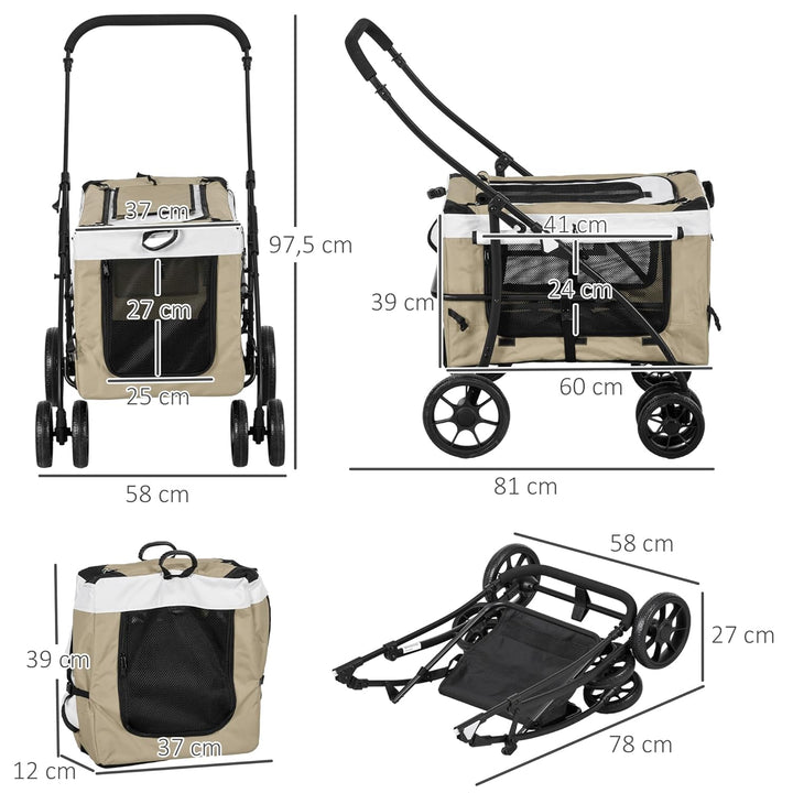 PawHut 2 in 1 Hundewagen Hundebuggy klappbar für Hunde &amp; Katzen bis 10 kg Katzenbuggy mit Kissen Net