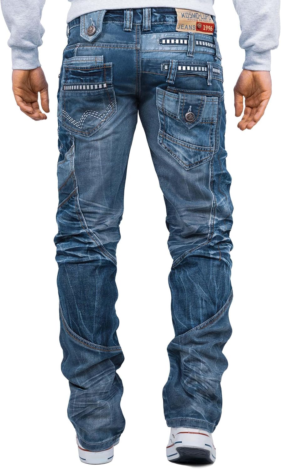 Kosmo Lupo Herren Jeans Extravagant Besondere Designs 30W / 32L Blau - 01, 30W / 32L Blau - 01