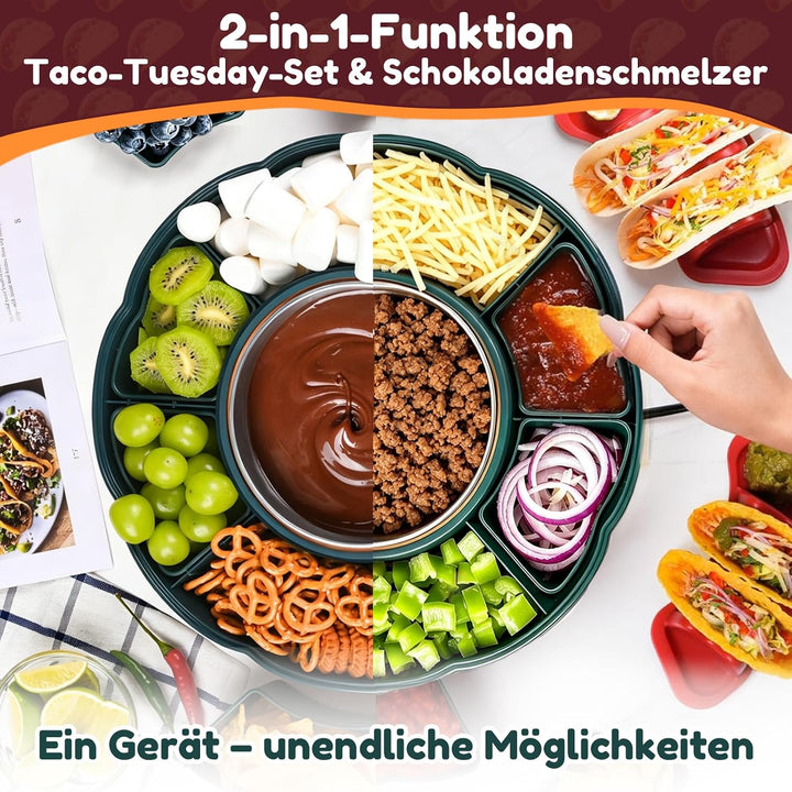 Schokofondue Elektrisch-Set 1000 ml mit 3 Temperaturniveaus 6 Fondue-Gabeln | Temperiergerät zum Sch